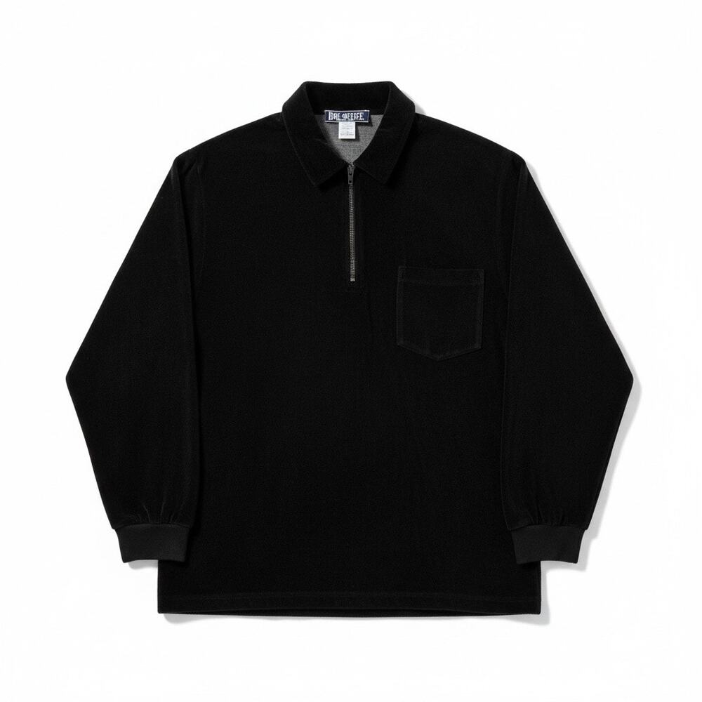 Vintage 90s Box Office Movie Theater Uniform Black Velour Quarter Zip Shirt L